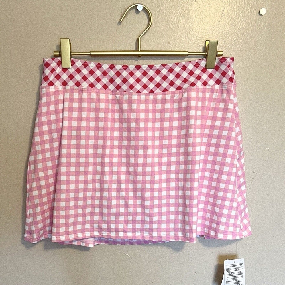 Draper James x Lands End Swim Skirt Size 2 Pink White Check Built In Briefs NEW - Picture 2 of 6
